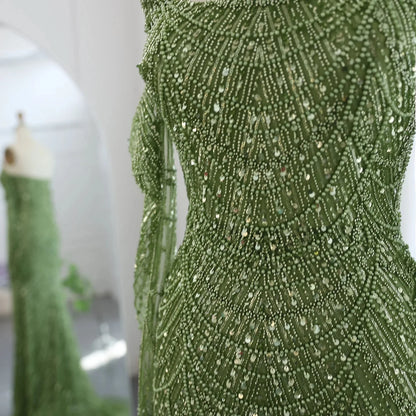 Luxury Dubai Mermaid Green Evening Dresses with Gloves SS606