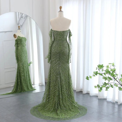 Luxury Dubai Mermaid Green Evening Dresses with Gloves SS606