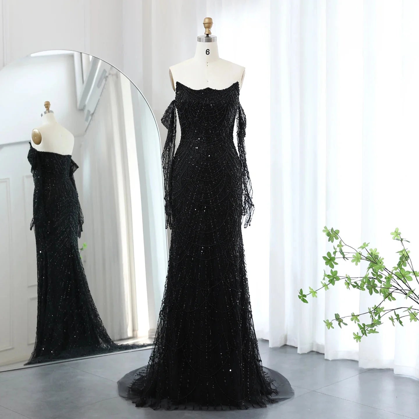 Luxury Dubai Mermaid Green Evening Dresses with Gloves SS606