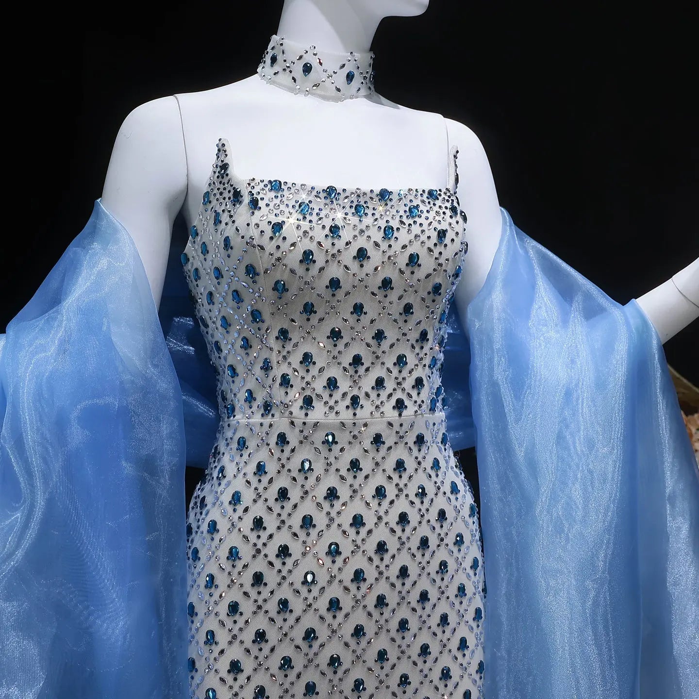 Luxury Crystal Beaded Column Evening Dress