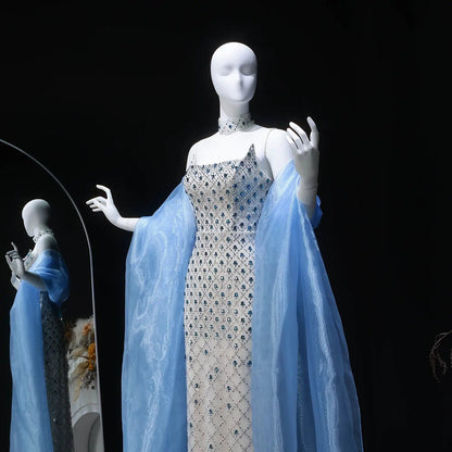 Luxury Crystal Beaded Column Evening Dress