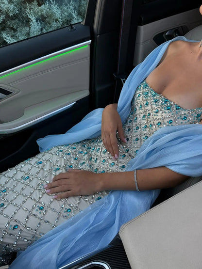 Luxury Crystal Beaded Column Evening Dress