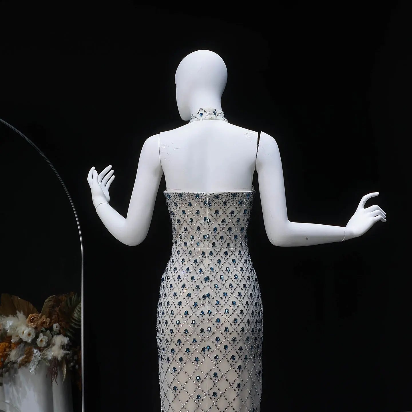 Luxury Crystal Beaded Column Evening Dress