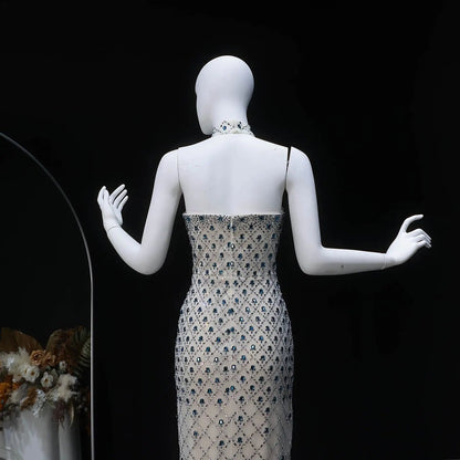 Luxury Crystal Beaded Column Evening Dress