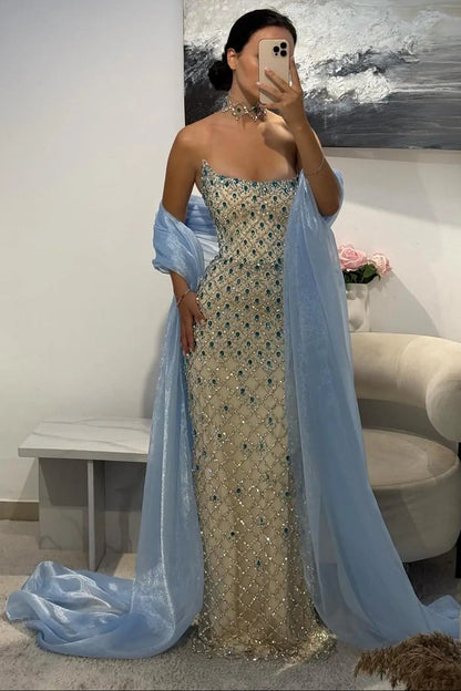 Luxury Crystal Beaded Column Evening Dress