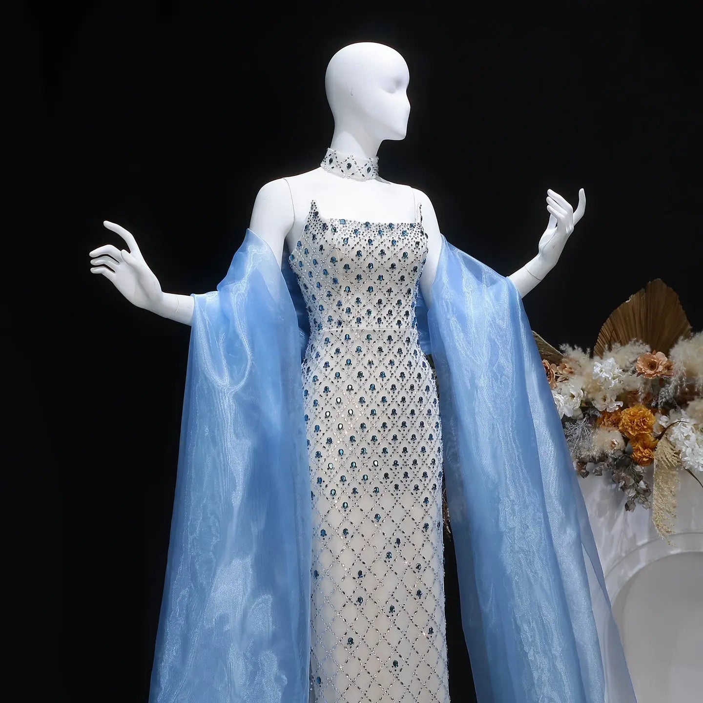 Luxury Crystal Beaded Column Evening Dress
