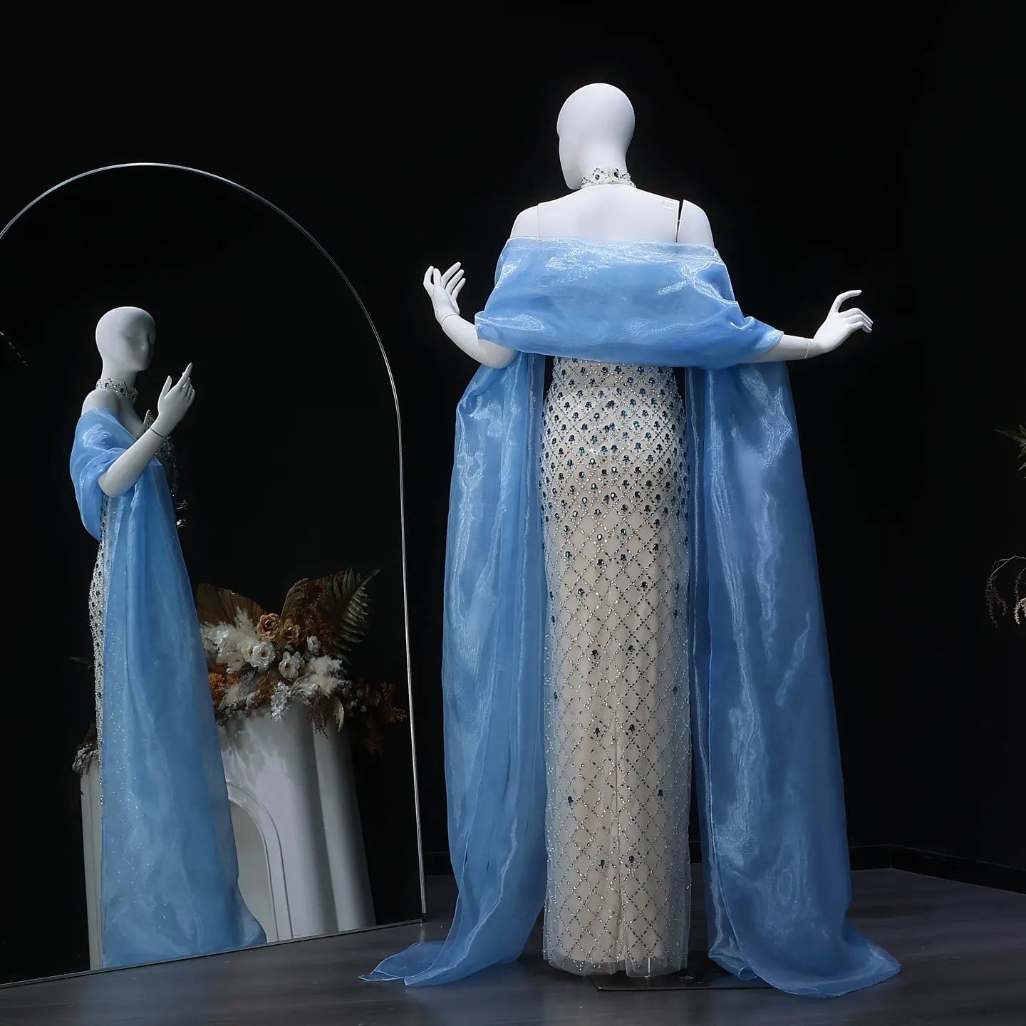 Luxury Crystal Beaded Column Evening Dress