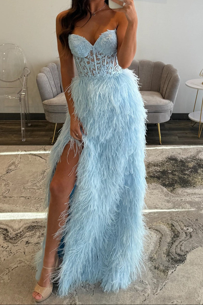 Luxurious A Line Sweetheart Light Blue Corset Prom Dress