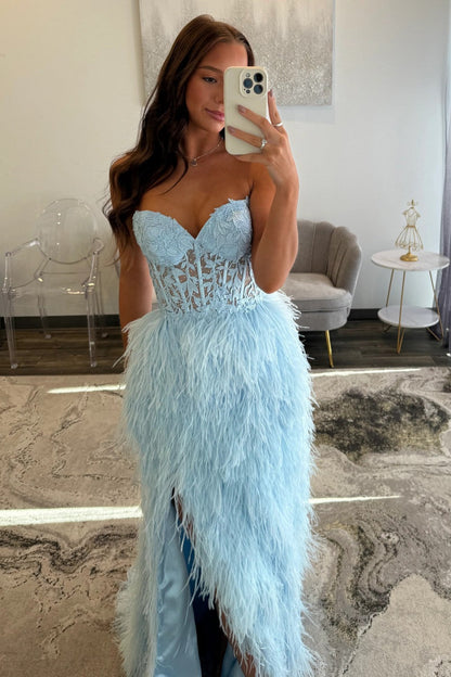 Luxurious A Line Sweetheart Light Blue Corset Prom Dress