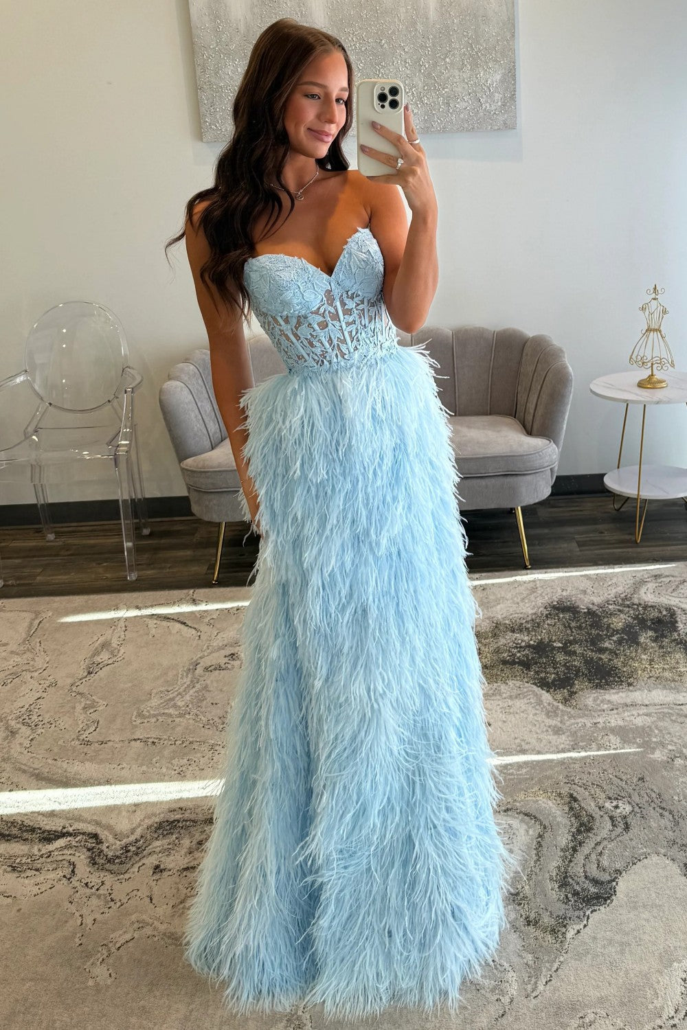 Luxurious A Line Sweetheart Light Blue Corset Prom Dress
