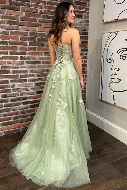 Sage Green Sweetheart Lace-Up Long Prom Dress