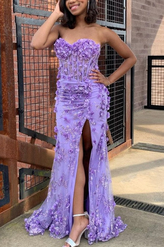 Floral Strapless Sweetheart 3D Appliques Mermaid Prom Dress