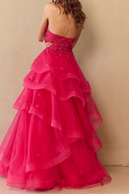 Stunning A-Line Strapless Ruffles Appliques Empire-Waist Long Prom Dress