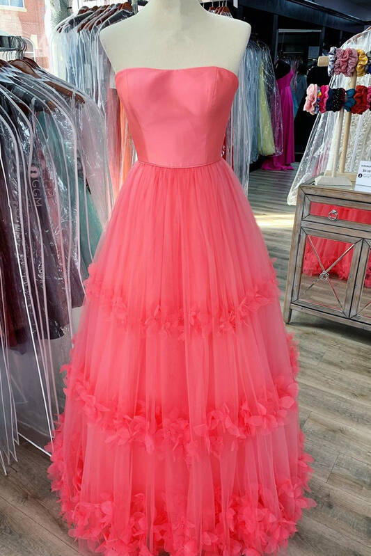 A-Line Strapless Empire-Waist Ruffles Sleeveless Long Prom Dress