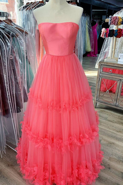 A-Line Strapless Empire-Waist Ruffles Sleeveless Long Prom Dress