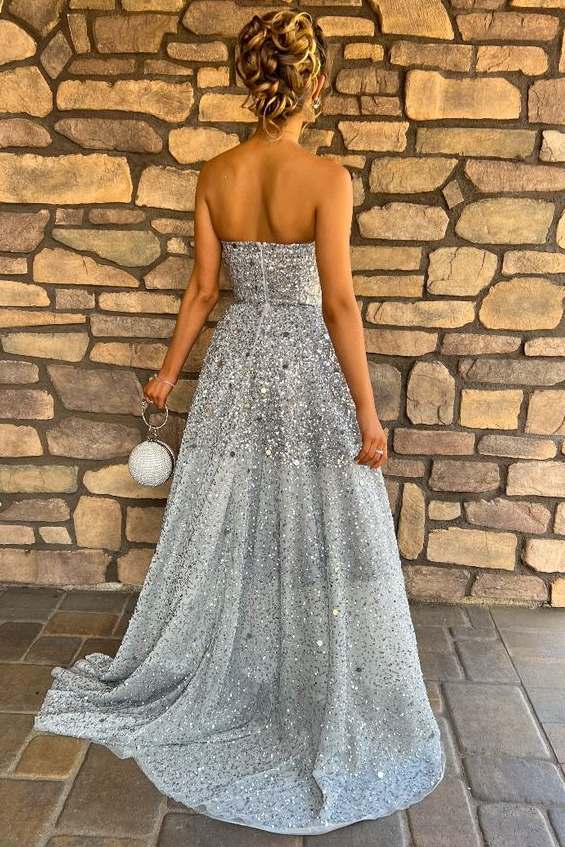 Sparkly A-Line Empire-Waist Strapless Sleeveless Long Prom Dress