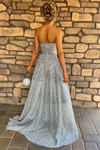 Sparkly A-Line Empire-Waist Strapless Sleeveless Long Prom Dress