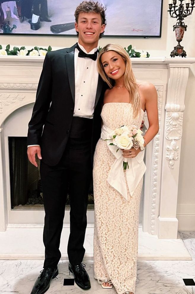 Exquisite White Strapless Sleeveless Lace Long Prom Dress