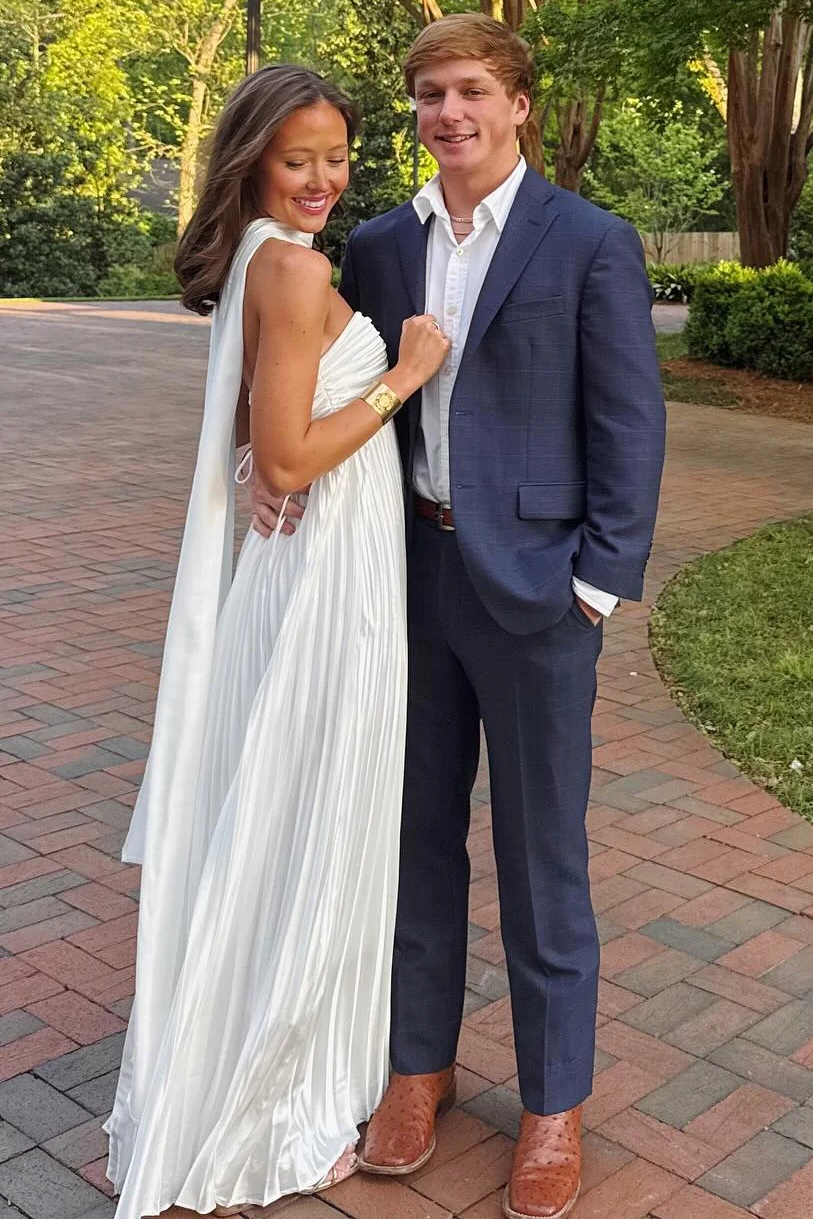 Elegant A-Line Strapless Pleated Sweetheart Empire-Waist Formal Prom Dress