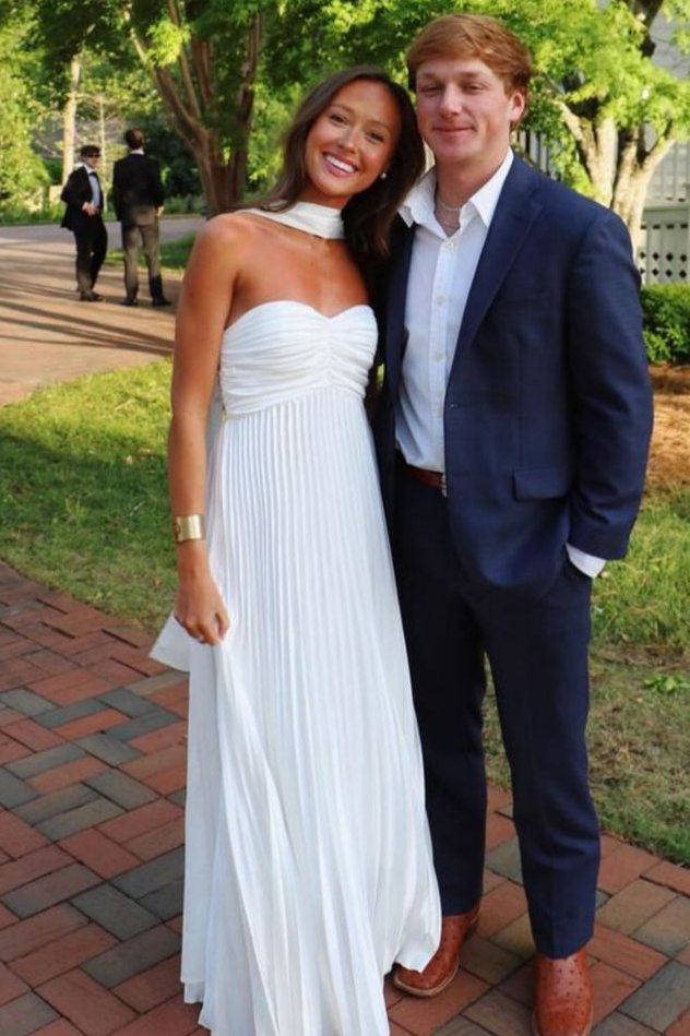 Elegant A-Line Strapless Pleated Sweetheart Empire-Waist Formal Prom Dress