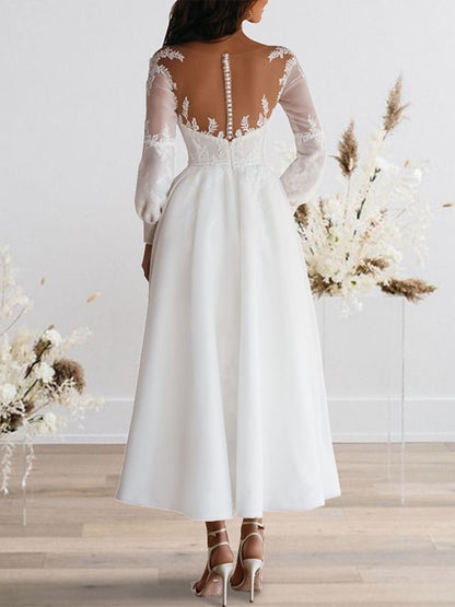 A-Line Sweetheart Long Sleeves Ankle Length Lace Wedding Dress