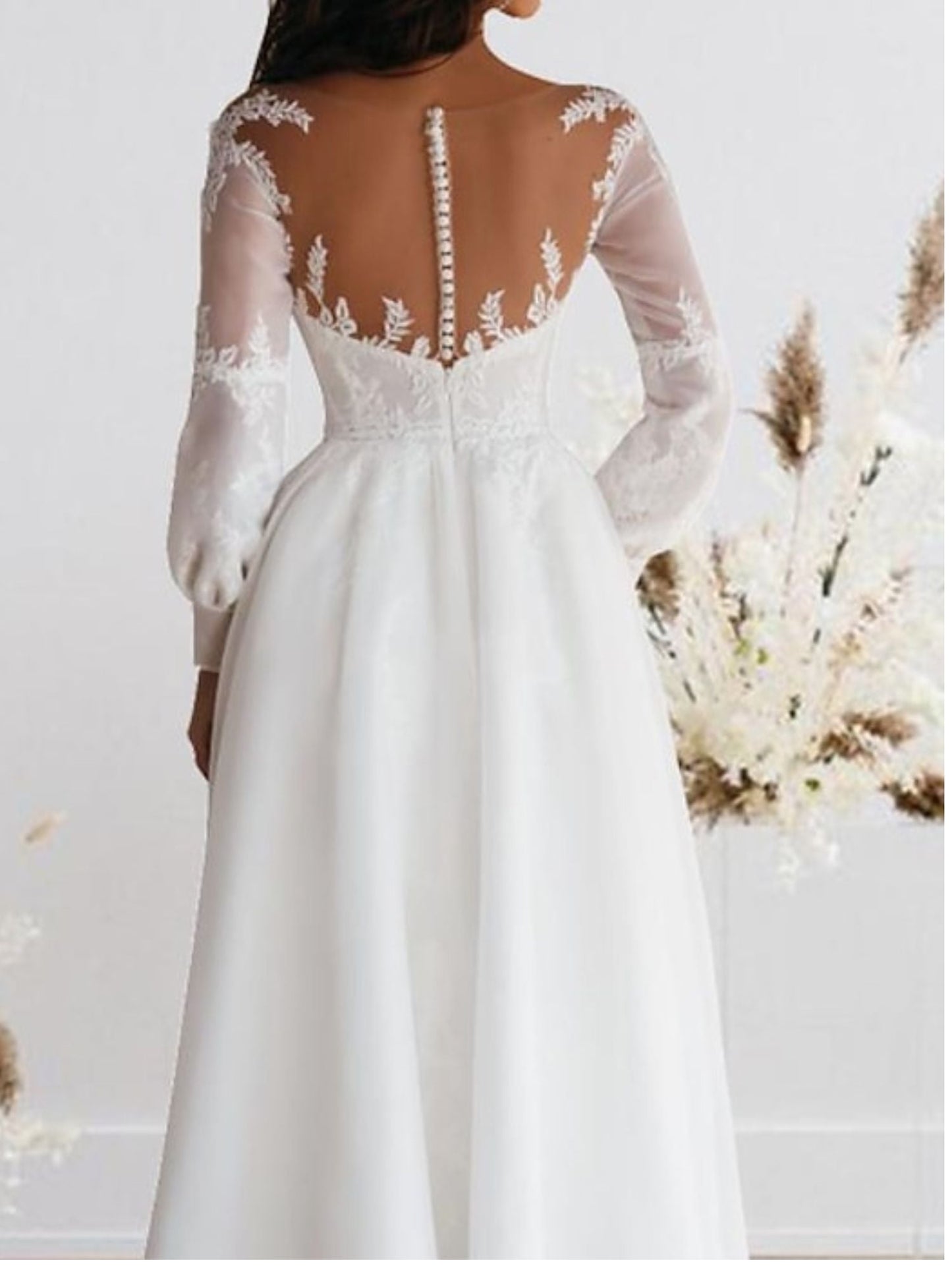A-Line Sweetheart Long Sleeves Ankle Length Lace Wedding Dress