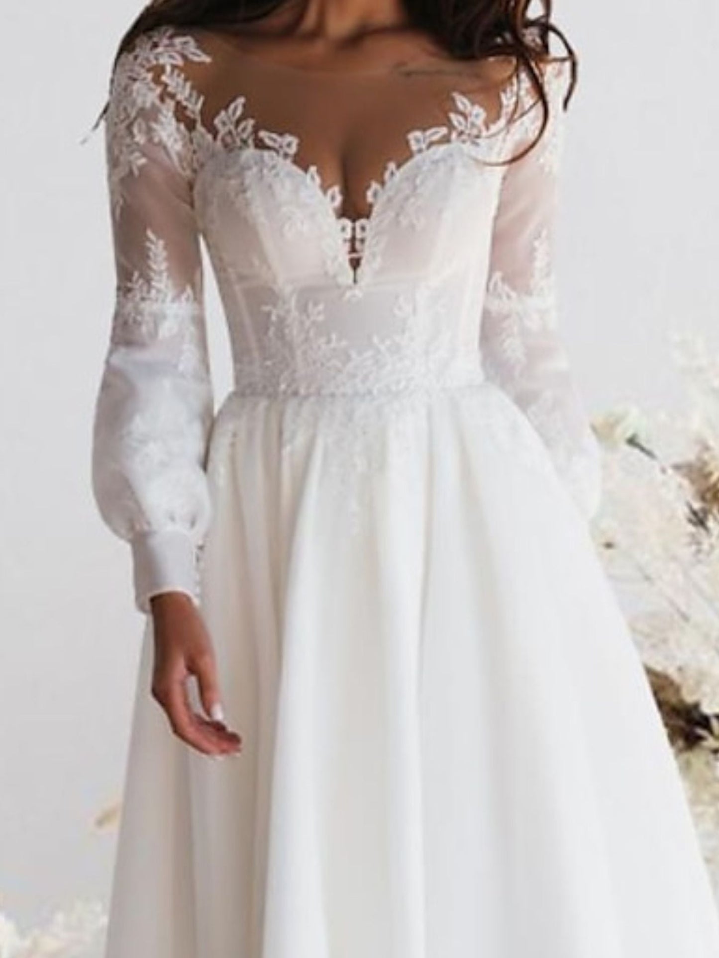 A-Line Sweetheart Long Sleeves Ankle Length Lace Wedding Dress