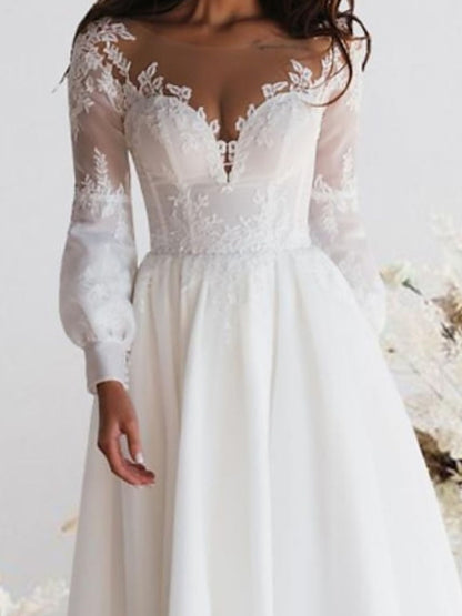 A-Line Sweetheart Long Sleeves Ankle Length Lace Wedding Dress