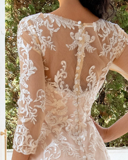 Trumpet Sweetheart 3/4 Sleeves Floor-Length Wedding Dress