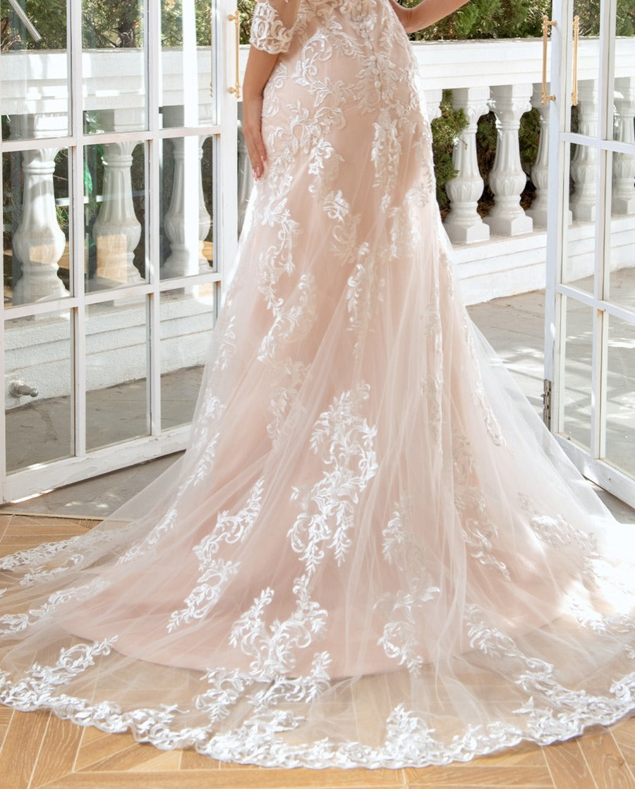 Trumpet Sweetheart 3/4 Sleeves Floor-Length Wedding Dress