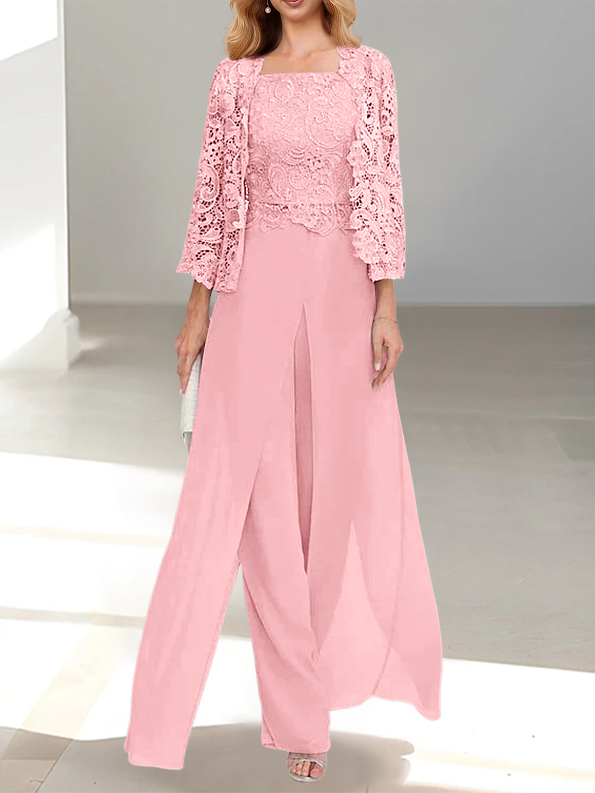 Chiffon Square Neck Floor-Length Mother of the Bride Dress