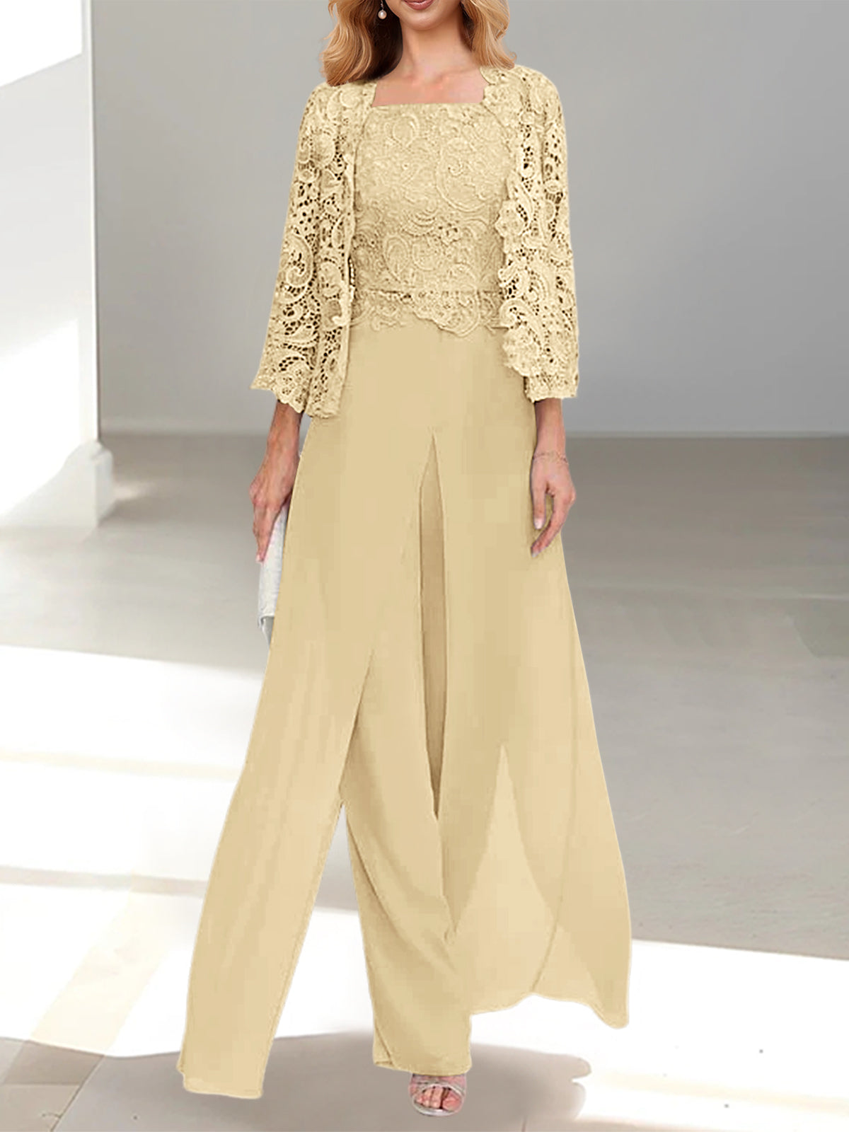 Chiffon Square Neck Floor-Length Mother of the Bride Dress