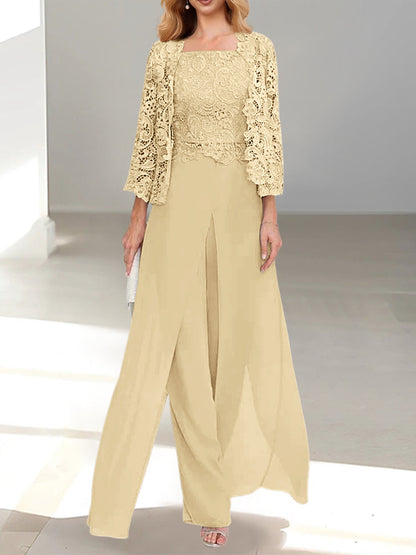 Chiffon Square Neck Floor-Length Mother of the Bride Dress