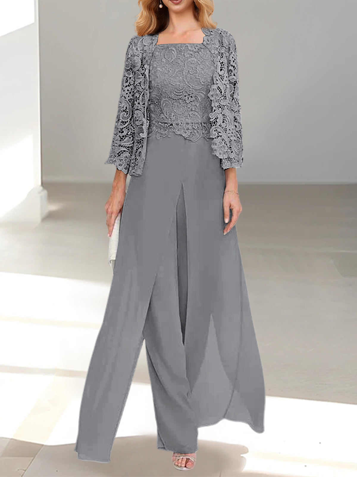 Chiffon Square Neck Floor-Length Mother of the Bride Dress