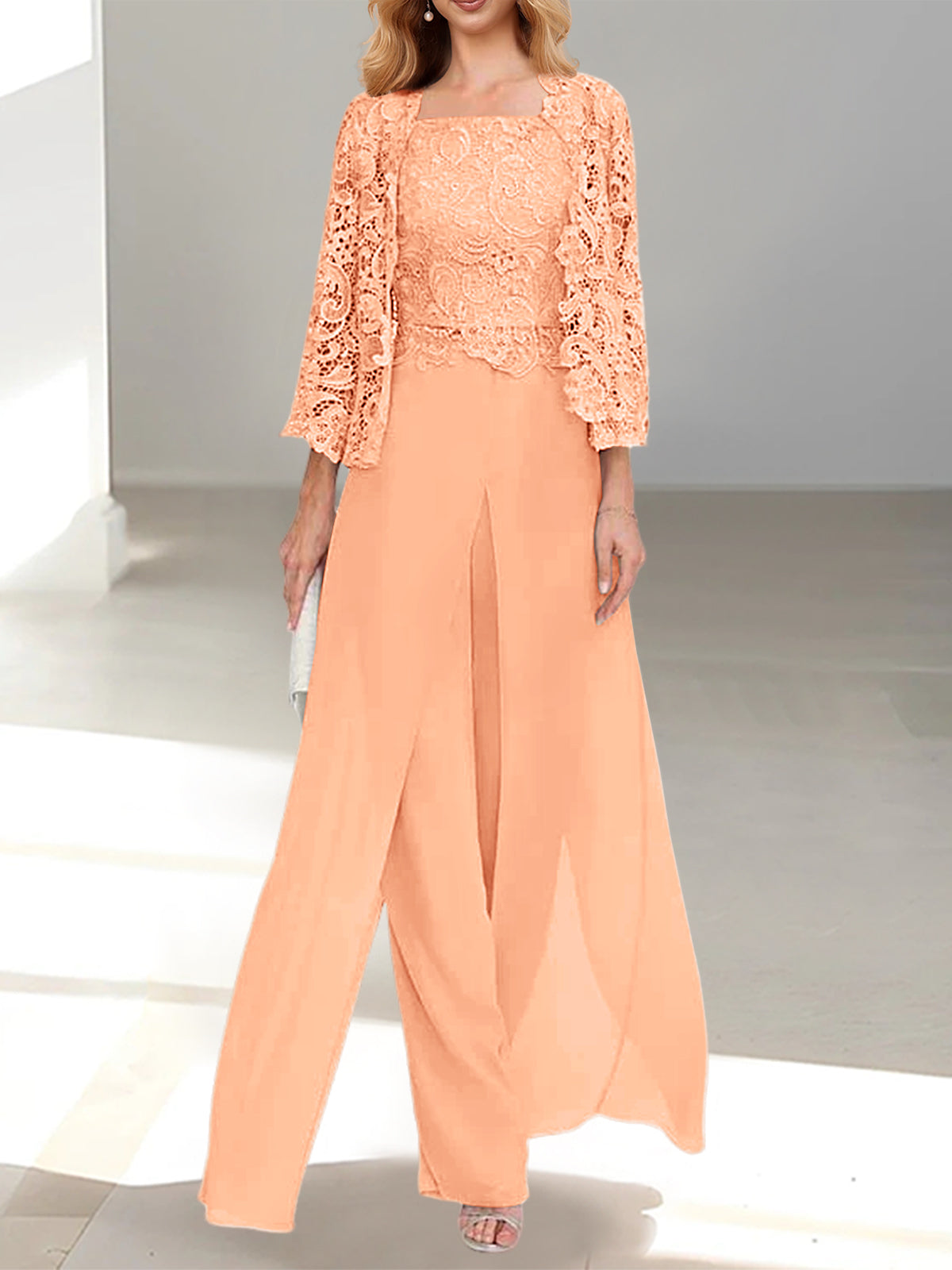 Chiffon Square Neck Floor-Length Mother of the Bride Dress