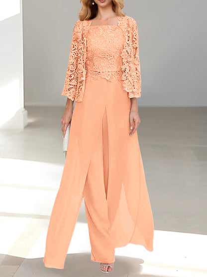 Chiffon Square Neck Floor-Length Mother of the Bride Dress