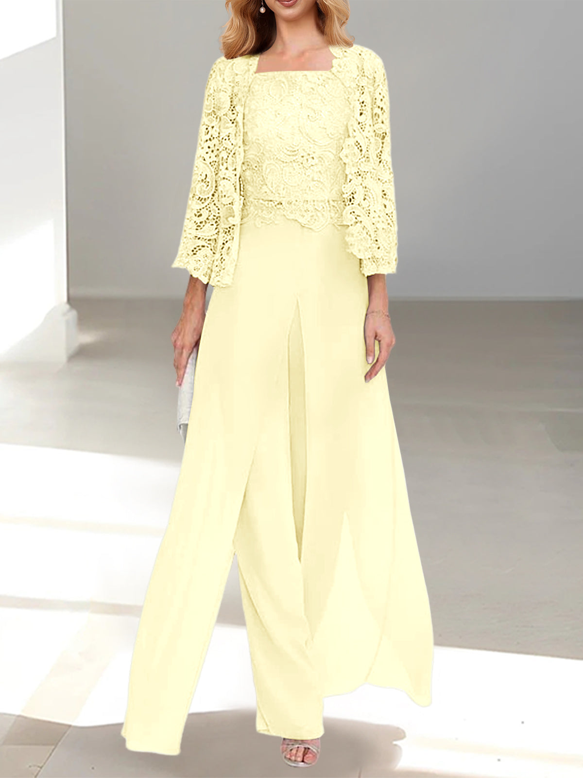 Chiffon Square Neck Floor-Length Mother of the Bride Dress