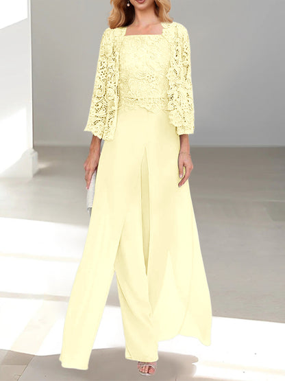 Chiffon Square Neck Floor-Length Mother of the Bride Dress