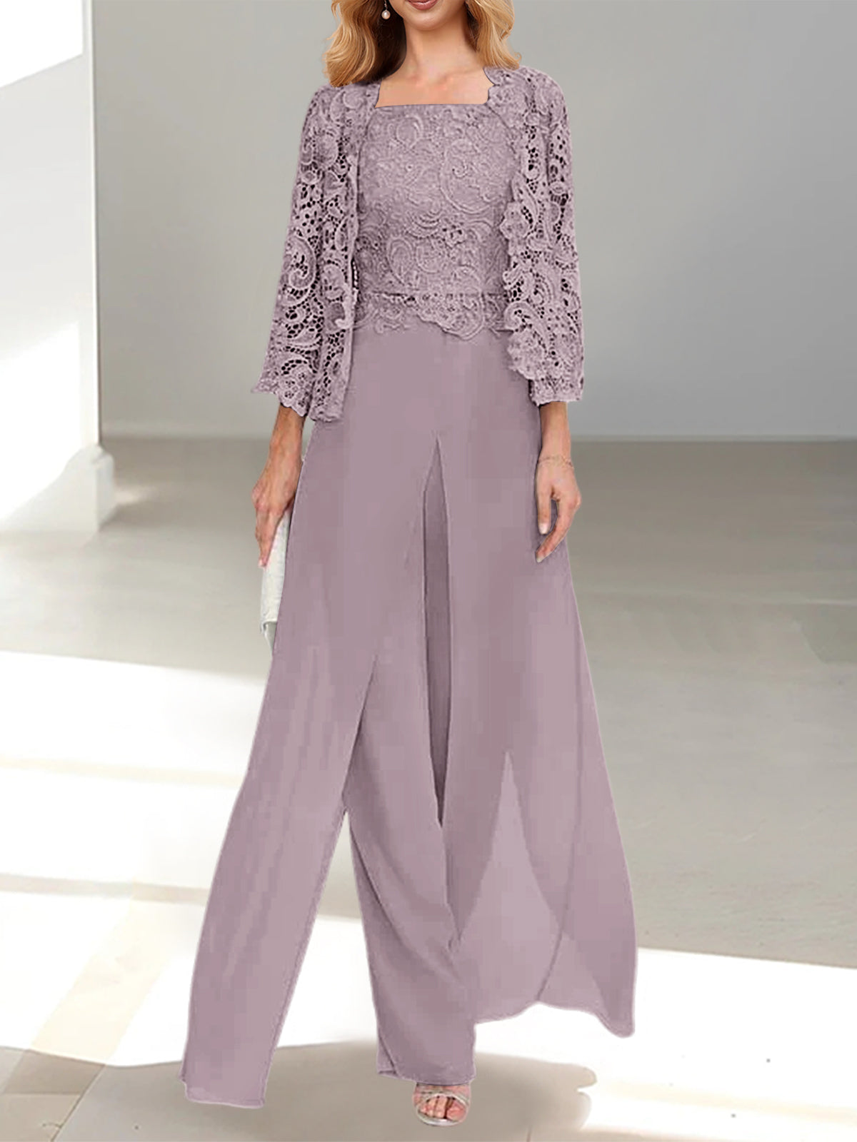 Chiffon Square Neck Floor-Length Mother of the Bride Dress