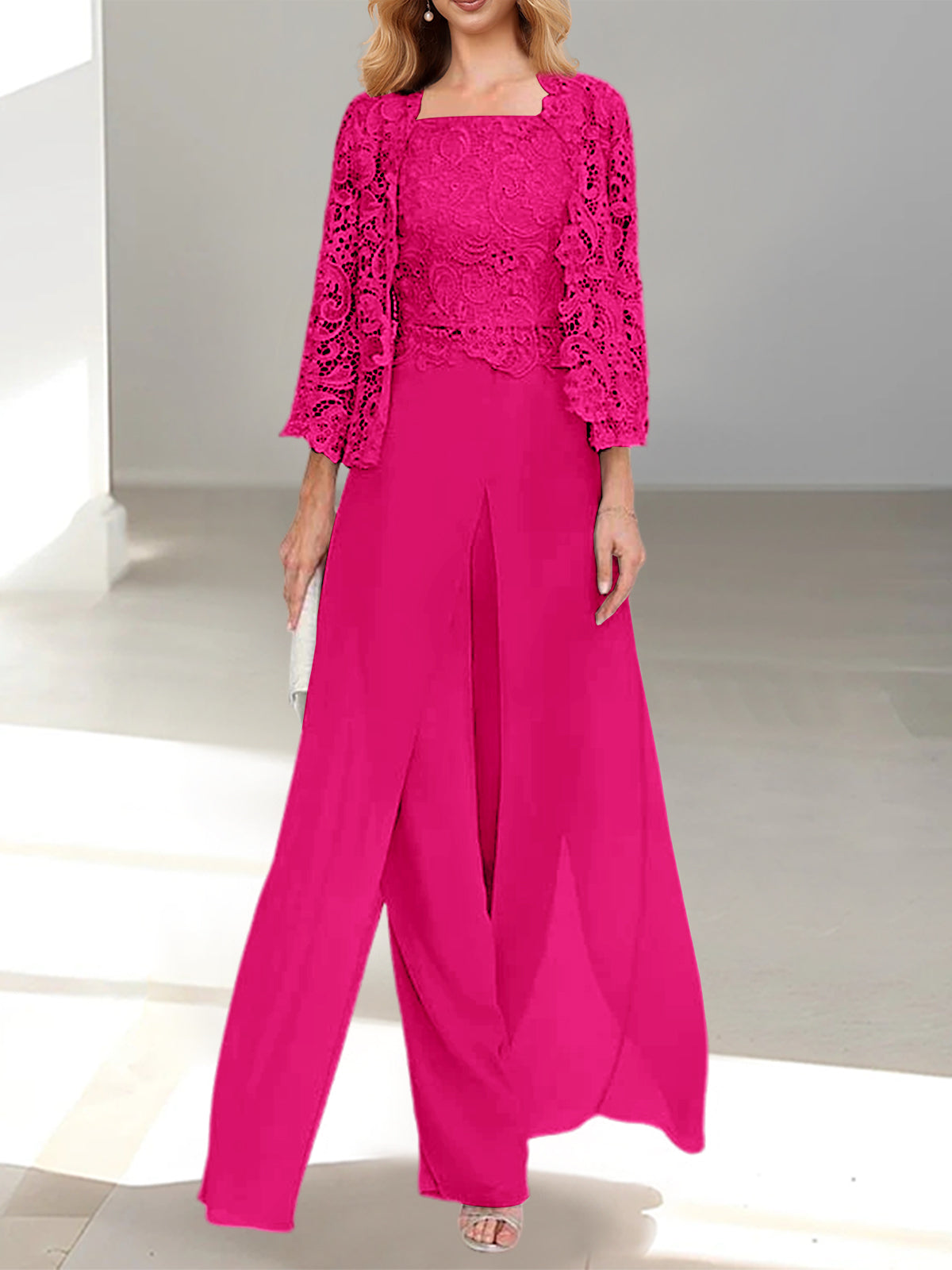 Chiffon Square Neck Floor-Length Mother of the Bride Dress