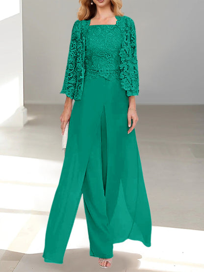 Chiffon Square Neck Floor-Length Mother of the Bride Dress