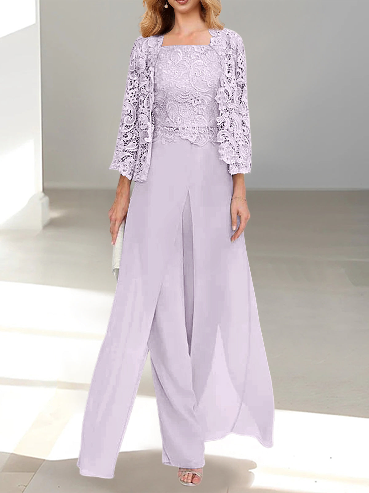 Chiffon Square Neck Floor-Length Mother of the Bride Dress