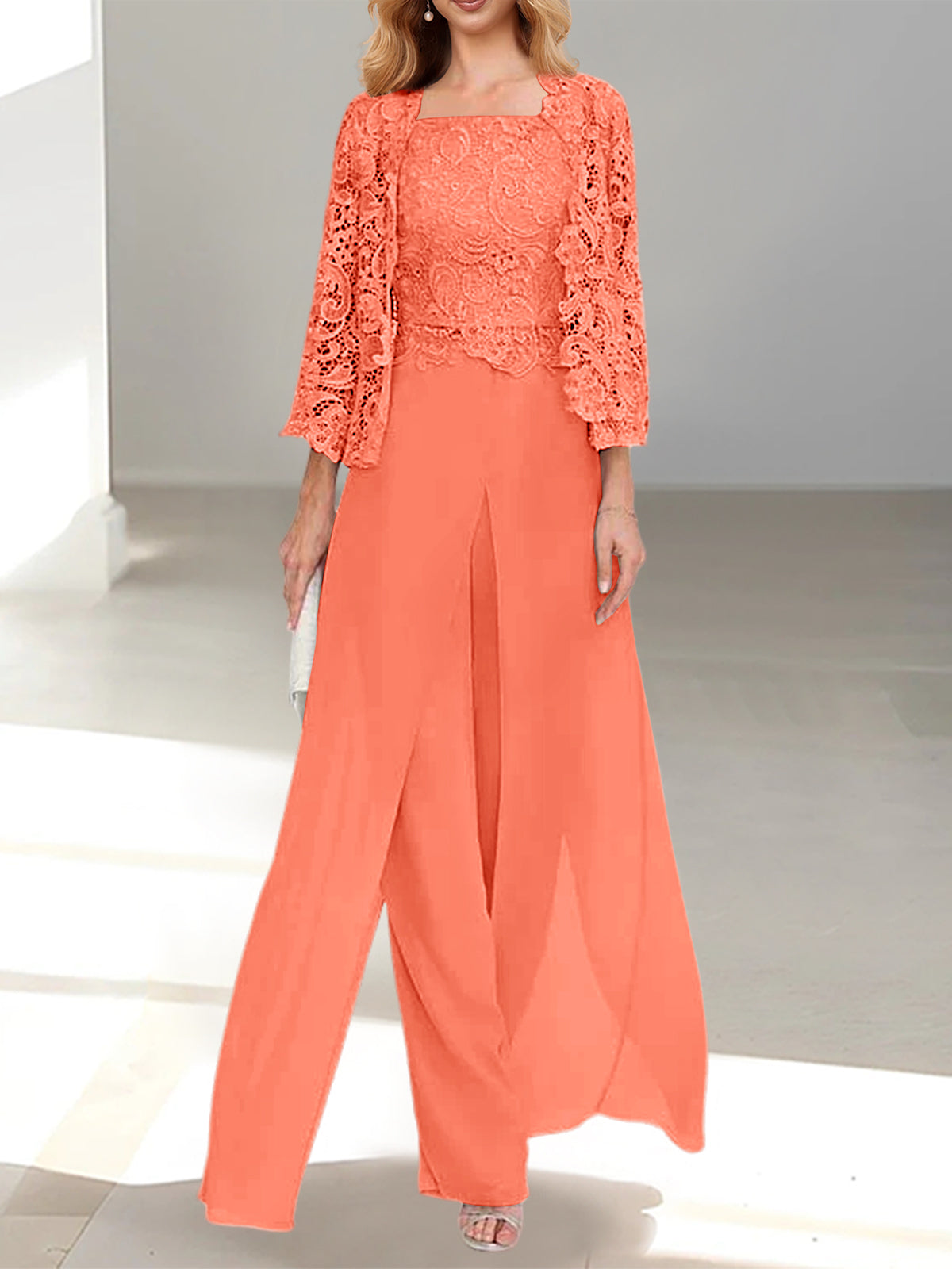 Chiffon Square Neck Floor-Length Mother of the Bride Dress