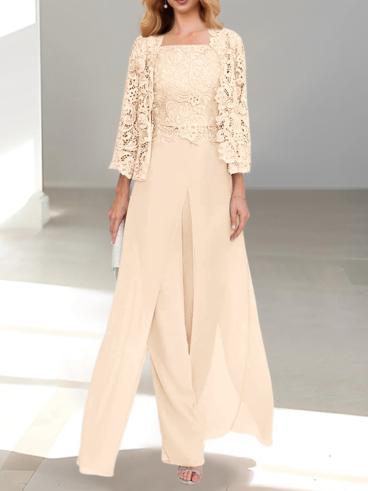 Chiffon Square Neck Floor-Length Mother of the Bride Dress