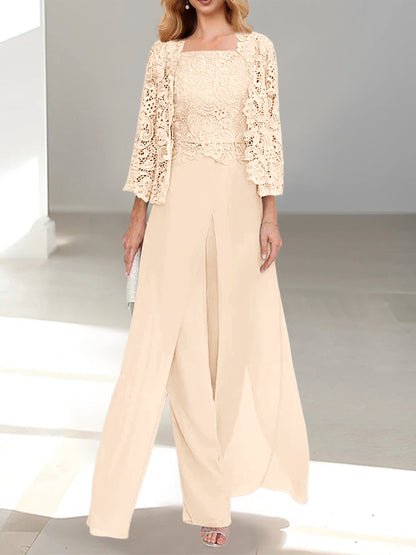 Chiffon Square Neck Floor-Length Mother of the Bride Dress