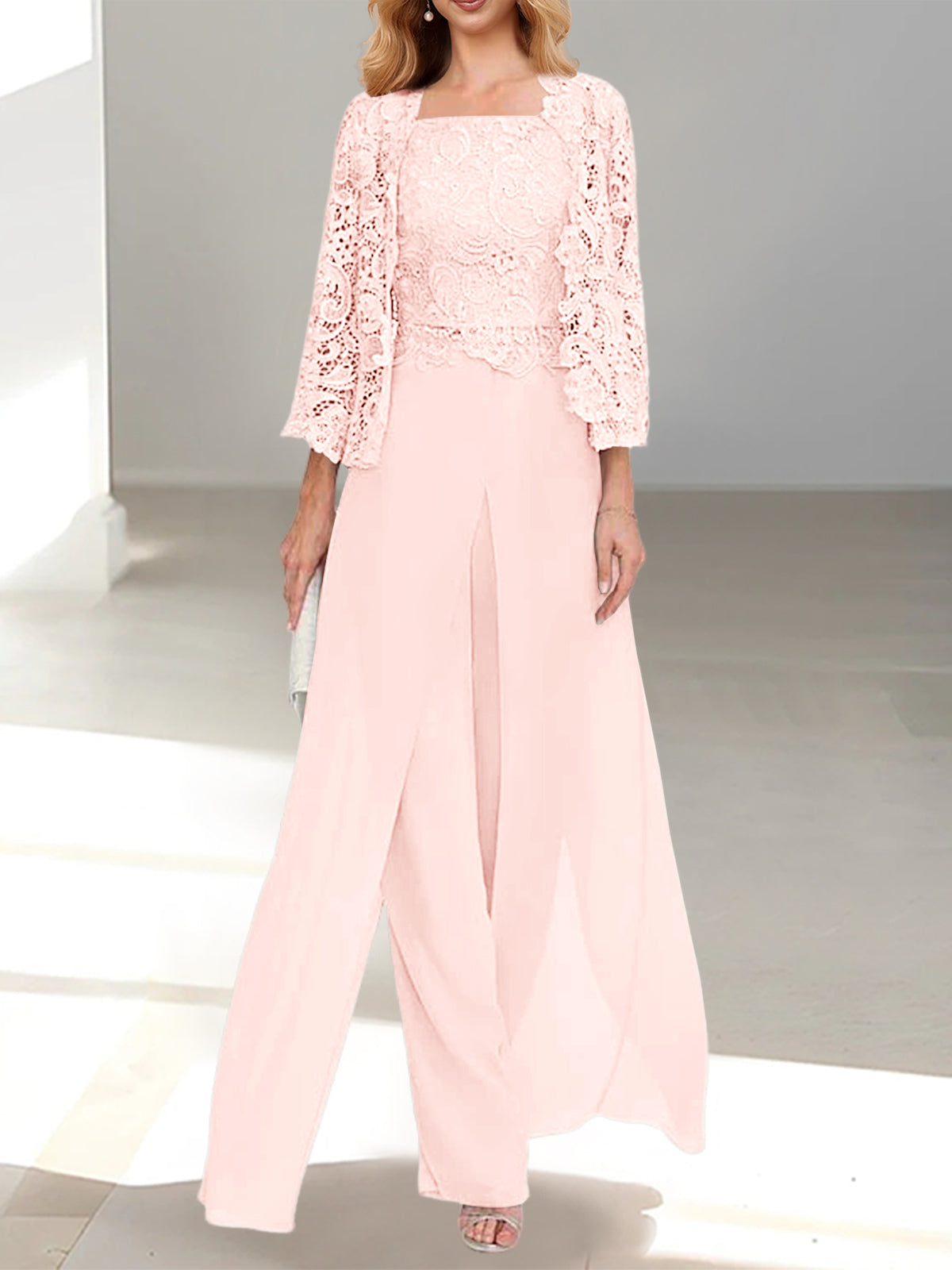 Chiffon Square Neck Floor-Length Mother of the Bride Dress