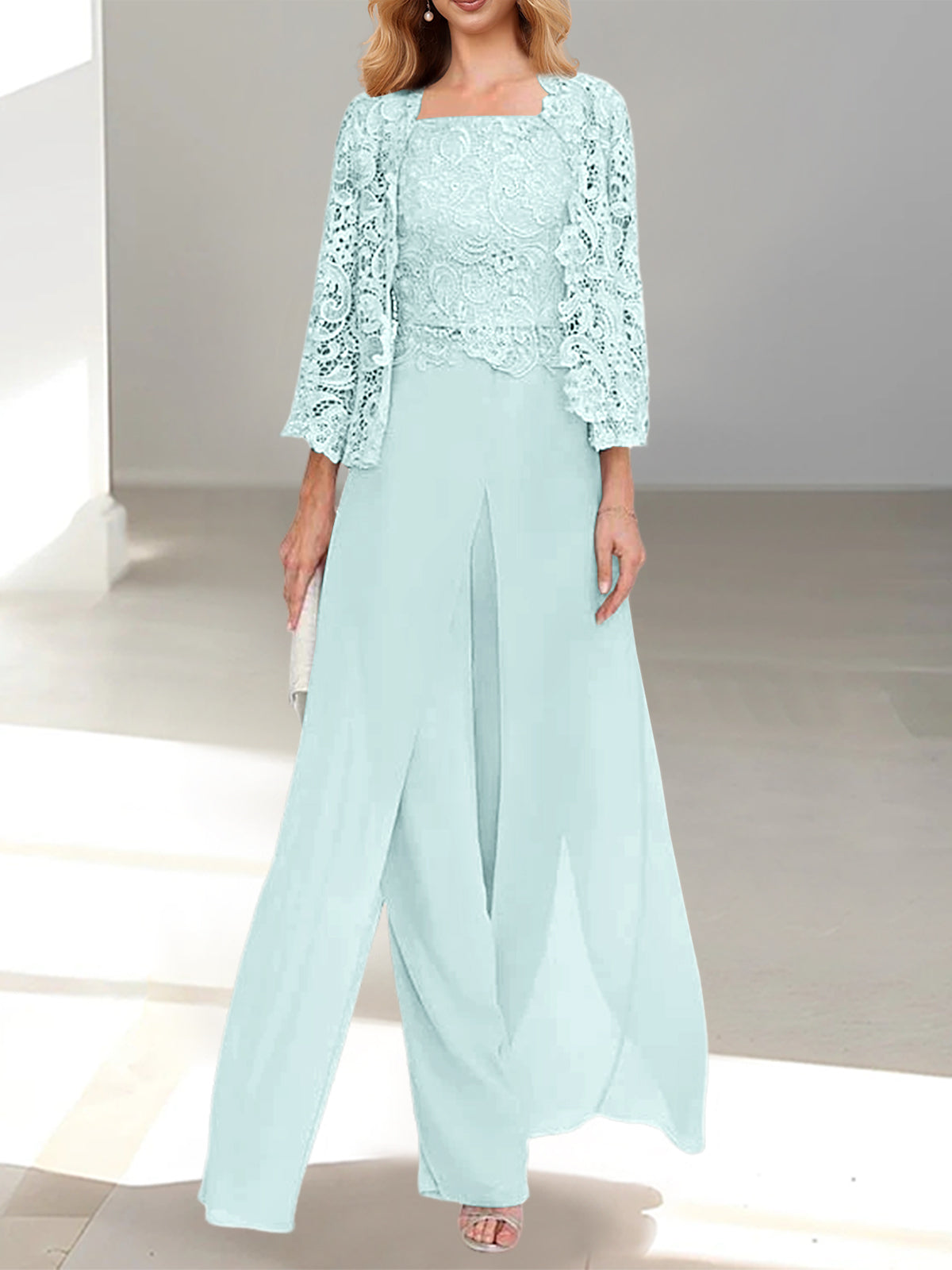 Chiffon Square Neck Floor-Length Mother of the Bride Dress