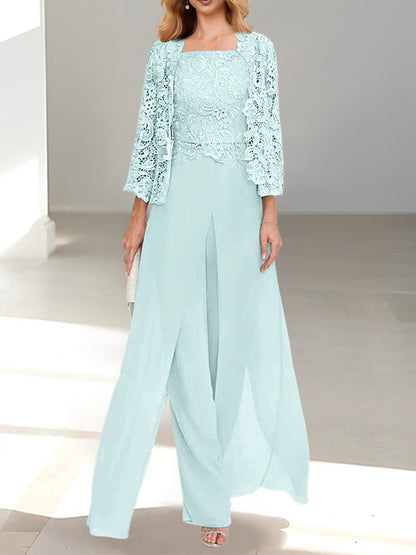 Chiffon Square Neck Floor-Length Mother of the Bride Dress