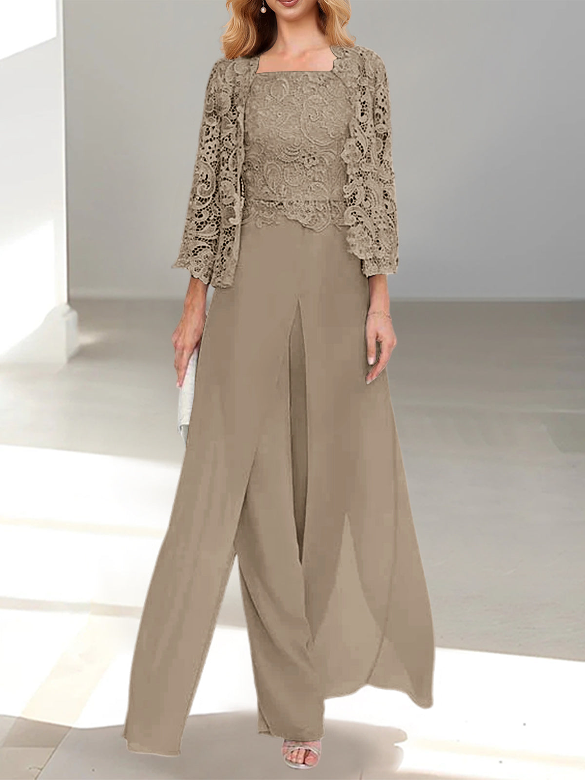 Chiffon Square Neck Floor-Length Mother of the Bride Dress