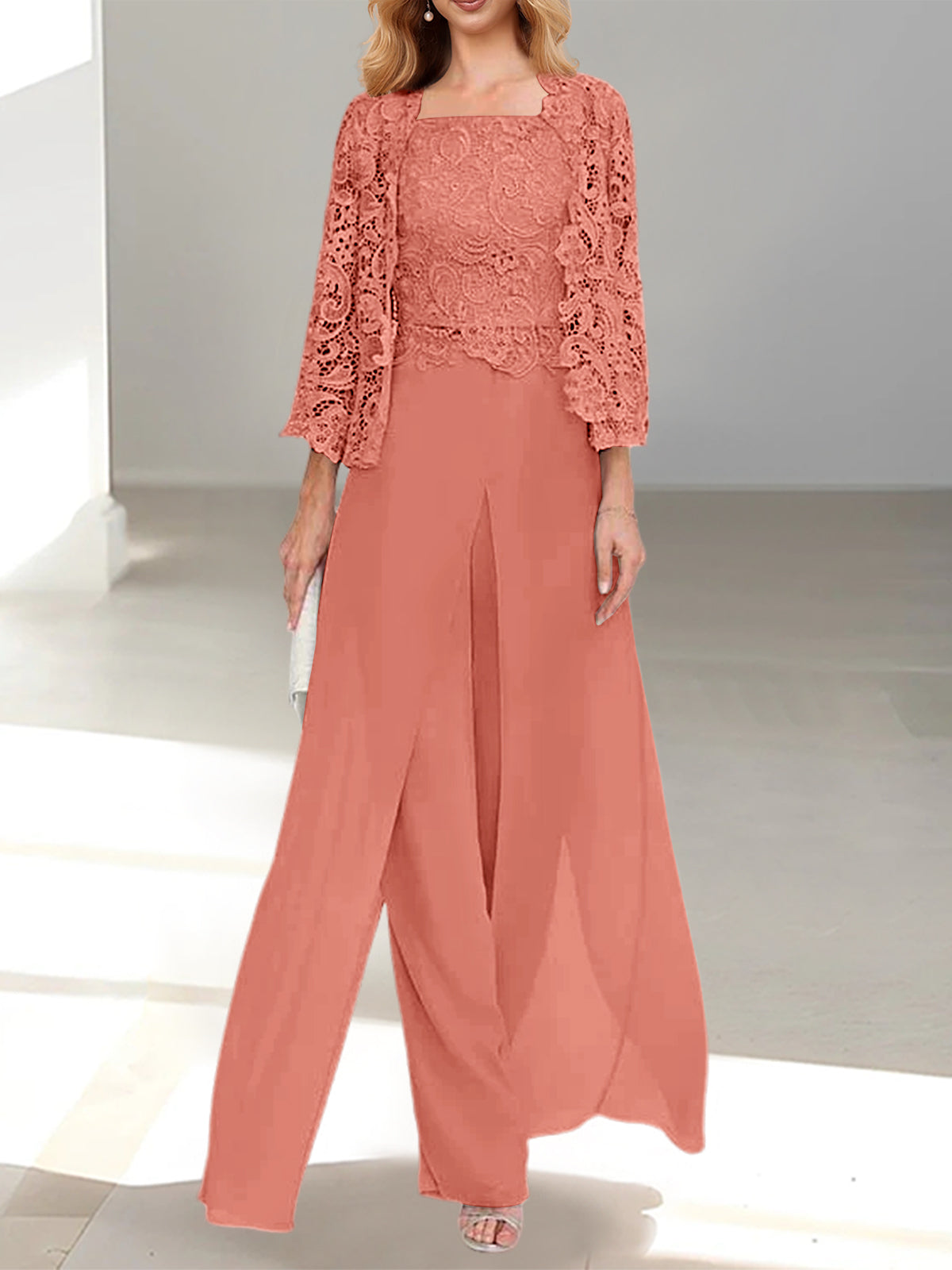 Chiffon Square Neck Floor-Length Mother of the Bride Dress